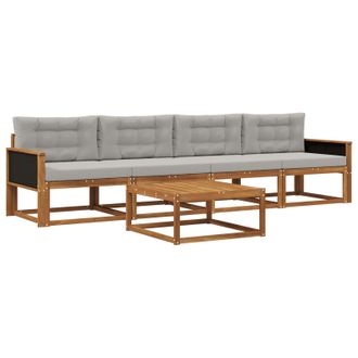vidaXL Conjunto De Sof&aacute;s De Exterior 5 Pcs Natural Y Gris Claro Vidaxl