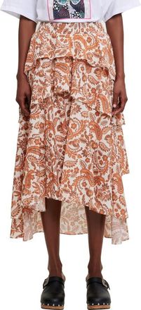 Maje Justy Paisley Tiered Ruffle Cotton Skirt in Orange at Nordstrom Rack, Size 10 Us / 42 Fr