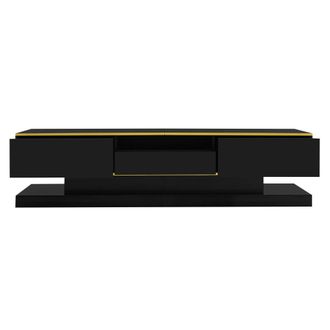 Urban Meuble Mueble de tv lacado en negro con iluminaci&oacute;n led y detalles dorados