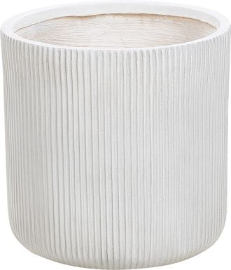Beliani Maceta Exterior Superficie Estriada Redonda Piedra Fibra Arcilla 37x37x37 Cm Blanco Oreoi