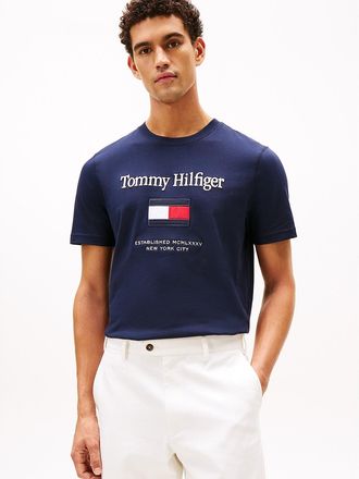 Tommy Hilfiger Mens Embroidered Flag Logo T-Shirt - Navy - XXL