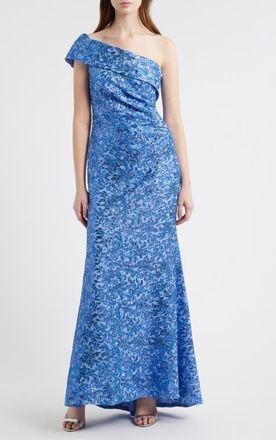 Eliza J Rhinestone One-Shoulder Mermaid Gown in Lake at Nordstrom, Size 16