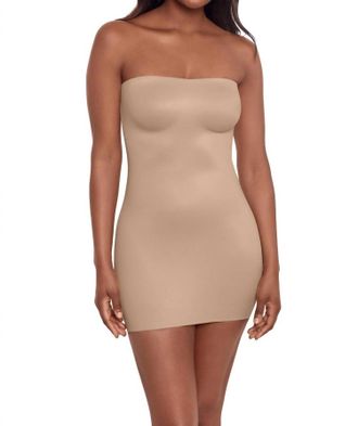 Miraclesuit Show Stopper Strapless Slip Mini Dress In Warm Beige