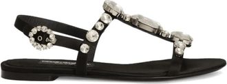 Dolce & Gabbana Edelsteen sandalen met enkelband - Dames - Sandalen - Zwart - 37 1/2 EU - Leer - Schoenen