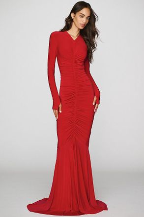 Norma Kamali Long-Sleeve Shirred Maxi Dress
