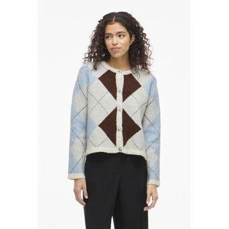 Vila geruite gebreid vest met wol zand