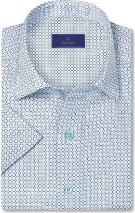 David Donahue Floral Print Lyocell Short Sleeve Shirt in White/Navy at Nordstrom Rack, Size Xx-Large