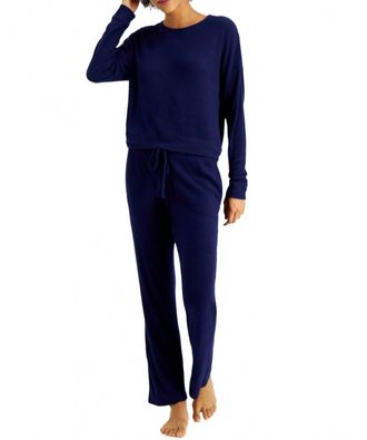 Alfani Womens Ribbed Wide Leg Pajama Set In Venus Blue