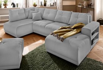 HOME AFFAIRE Wohnlandschaft »Viborg U-Form« mit Regal in der Armlehne, wahlweise mit Bettfunktion