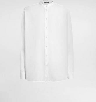 Dolce & Gabbana Cotton Canvas Mandarin Shirt - Man Shirts White 37
