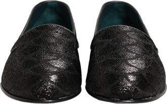 Dolce & Gabbana Black Glitter Brocade Men Dress Loafers Shoes Leather