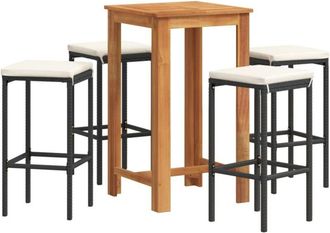 vidaXL Mesa Y Taburetes De Jard&iacute;n 5 Pzas Madera Acacia Rat&aacute;n Pe Negro Vidaxl