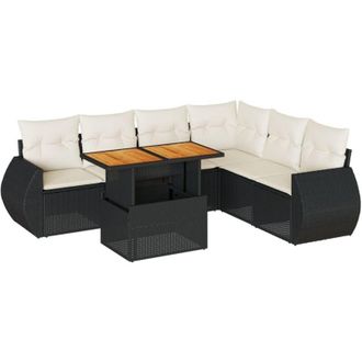 vidaXL Set De Sof&aacute;s De Jard&iacute;n 7 Pzas Con Cojines Rat&aacute;n Sint&eacute;tico Negro Vidaxl