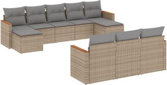 vidaXL Juego De Sof&aacute;s Jard&iacute;n Con Cojines Beige 10 Pzas Rat&aacute;n Sint&eacute;tico Vidaxl
