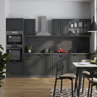 Vicco Cucina componibile R-Line, Casa di campagna antracite/antracite, 300 cm con armadio alto, pl Marmo