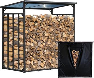 Quick Star Quick Star - Metall Kaminholzregal Anthrazit Xxl 185 X 100 X 185 Cm Xxxl Mit Wetterschutz Garten Kaminholzunterstand 3,5 M&sup3; Kaminholzlager Stapelhilfe