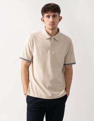 Aquascutum Mens Aquascutum Mens Club Check Stretch Piquet Sleeves Polo Shirt - Beige 03 - Tan - Size: 42