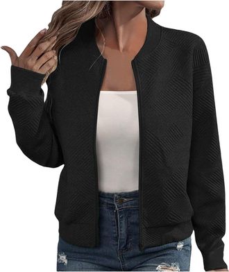 Generic Womens Bomber Jacket Casual Floral Zip Up Bomber Jacket Coat Full Zip Flight Jackets Stand CollarLong Sleeve Lightweight Short Outwear Plus Size Top w