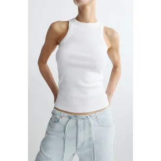 DL1961 High Neck Stretch Cotton Rib Tank in White at Nordstrom, Size X-Small