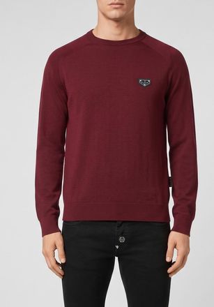 Philipp Plein Maglia girocollo in cotone a maniche lunghe con polsi a costine