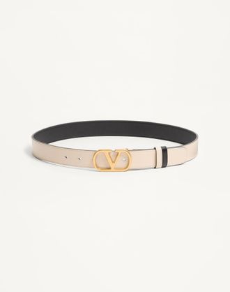 Valentino Garavani Cintura reversibile VLogo Signature in Vitello lucido 30 Mm Donna NERO/BURRO 065