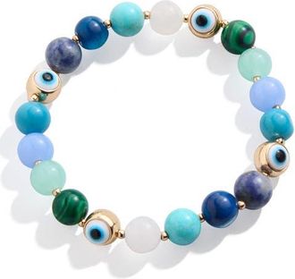 BaubleBar Evil Eye Beaded Stretch Bracelet in Cool Multi at Nordstrom