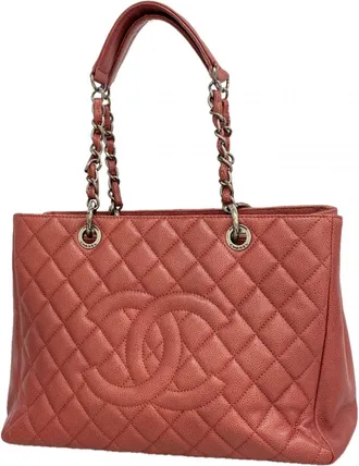 Chanel Red Color Grained Calfskin Tote Bag (Pre-Owned)