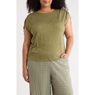 Max Studio Ruched Shoulder Crinkle Knit Top in Sage at Nordstrom Rack, Size 2X