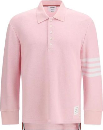 Thom Browne Textured Piqu&eacute; 4-Bar Polo met Lange Mouwen - Heren - Polos - Roze - L - Katoen - Tops