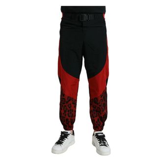 Dolce & Gabbana Broeken, Heren, Zwart, S, Leer, Broek met Luipaardprint en Ceintuur