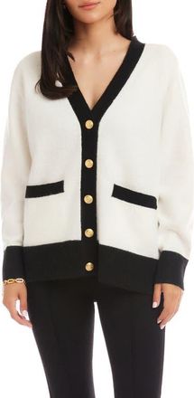 Karen Kane Colorblock Trim Cardigan in Ivory/Black at Nordstrom, Size X-Small