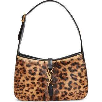 Saint Laurent Le 5 &Agrave; 7 Genuine Calf Hair Hobo Bag in Brown/Noir at Nordstrom