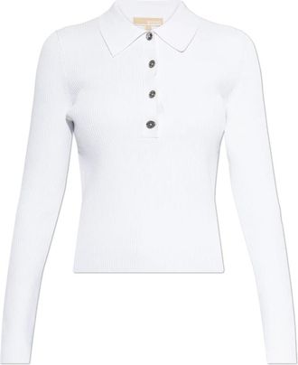 Michael Kors Polo met lange mouwen - Dames - Polos - Wit - XS - Leer - Tops