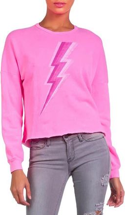 Lauren Moshi Lee X Pink Lightning Bolt Crop Pullover in Neon Pink at Nordstrom, Size X-Small