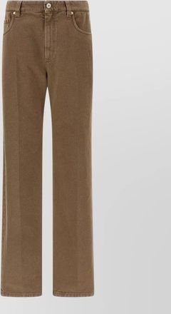 Brunello Cucinelli denim pleated straight-leg trousers