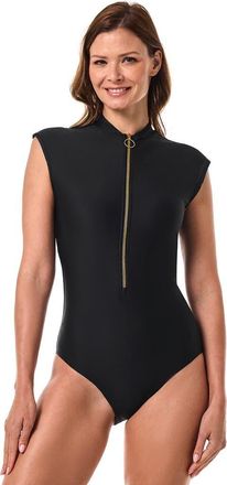 Coolibar Sweetwater Cap Sleeve Swimsuit, UPF 50+ Sun Protection in Black at Nordstrom, Size Xx-Large