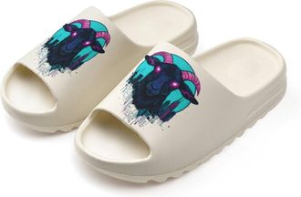 Generic Funny Goat with Neon Eye Slides for Women Men Soft Thick Bottom Coconut Slippers Sandals for Bathroom Beach