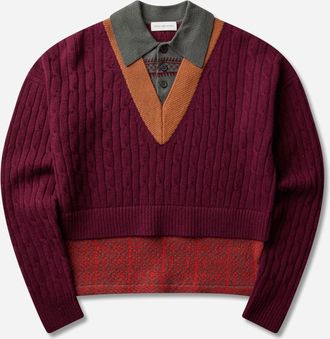 Dries Van Noten Men s Layered Wool Sweater Bordeaux