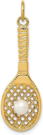 Diamond2Deal 14k Yellow Gold Tennis Racquet Freshwater Cultured Pearl Ball Charm Pendant