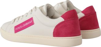Dolce & Gabbana White Pink Leather Low Top Sneakers Womens Shoes