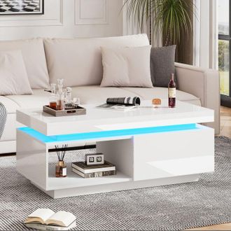 OEM Mesa Baja Sal&oacute;n - Mesa Baja Sal&oacute;n Led - Lacada Blanca - 1 Caj&oacute;n - Iluminaci&oacute;n Led