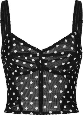 Dolce & Gabbana polka-dot corset top - women - Nylon/Elastane/Nylon/Elastane - 40 - Black