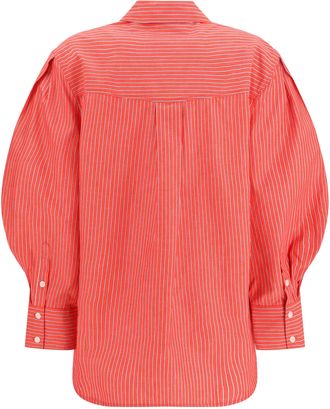 Ganni Womens Striped Cotton Shirt With Balloon Sleeves High Risk Red