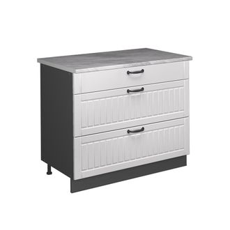 Vicco Mueble Bajo De Cocina Fame-line, Blanco Casa De Campo/antracita, 100 Cm, Et M&aacute;rmol, Vicco