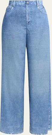 Kobi Halperin Sage Denim-Print Wide-Leg Pants