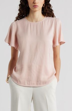 Nordstrom Flutter Sleeve Satin Top in Pink Smoke at Nordstrom, Size Xx-Large