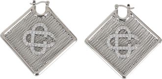 Casablanca Silver Diamond Logo Hoops Brass Earrings