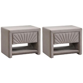Vente-Unique Lotto di 2 comodini 1 cassetto e 1 nicchia Velluto Beige - ULAMI