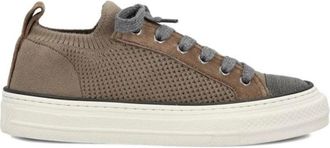 Brunello Cucinelli Mixed Media Sneakers met veters - Dames - Sneakers - Bruin - 36 EU - Schoenen