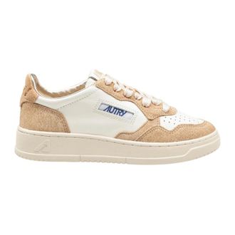 Autry Stijlvolle Leren Sneakers Wit/Zand - Dames - Sneakers - Beige - 37 EU - Katoen - Schoenen